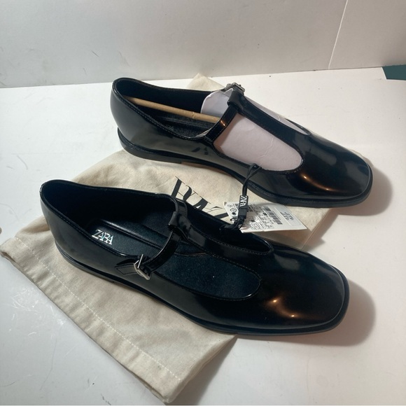 ZARA 8 Patent Mary Jane Ballet Flats T-strap Women EU 39 NEW - Picture 4 of 5